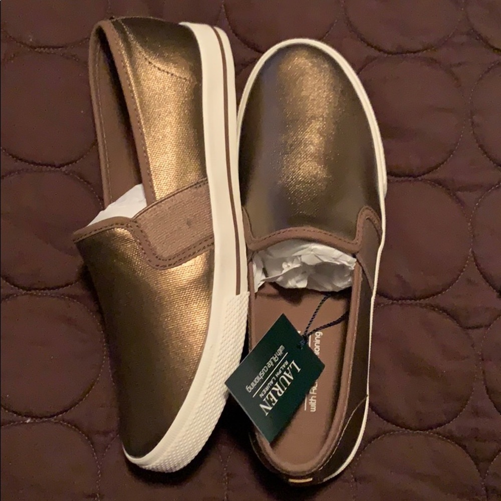 Ralph Lauren gold Metallic canvas shoes